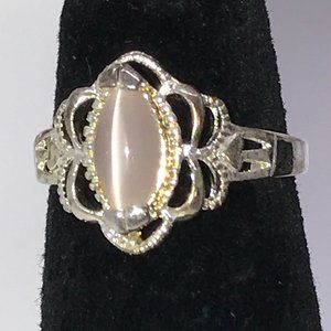 Silver Pink Catseye Ring, size 7 1/2